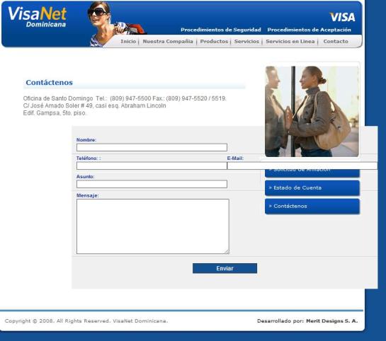 Print-Screen de la página Visanet Dominicana demostrando su pobre utilización de tablas.